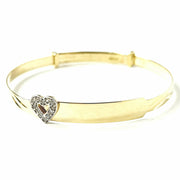 Load image into Gallery viewer, 9ct Gold Zirconia Heart Expandable Baby ID Bangle