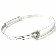 Load image into Gallery viewer, 9ct White Gold Zirconia Heart Expandable Baby ID Bangle