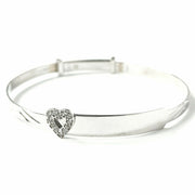 Load image into Gallery viewer, 9ct White Gold Zirconia Heart Expandable Baby ID Bangle