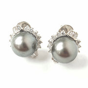 Load image into Gallery viewer, 18ct White Gold Black Pearl & Diamond Studs