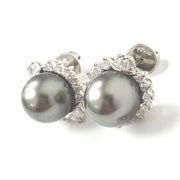 Load image into Gallery viewer, 18ct White Gold Black Pearl & Diamond Studs