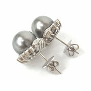 Load image into Gallery viewer, 18ct White Gold Black Pearl & Diamond Studs