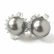 Load image into Gallery viewer, 18ct White Gold Black Pearl & Diamond Studs