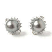 Load image into Gallery viewer, 18ct White Gold Black Pearl & Diamond Studs