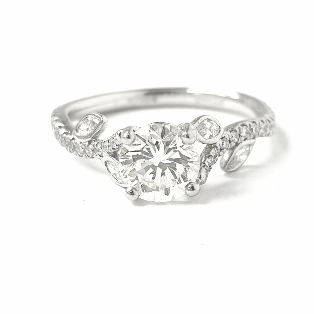 Platinum Solitaire Ring with Fancy Diamond Shoulders 1.01ct