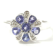 Load image into Gallery viewer, 9ct White Gold Tanzanite & Diamond Flower Ring