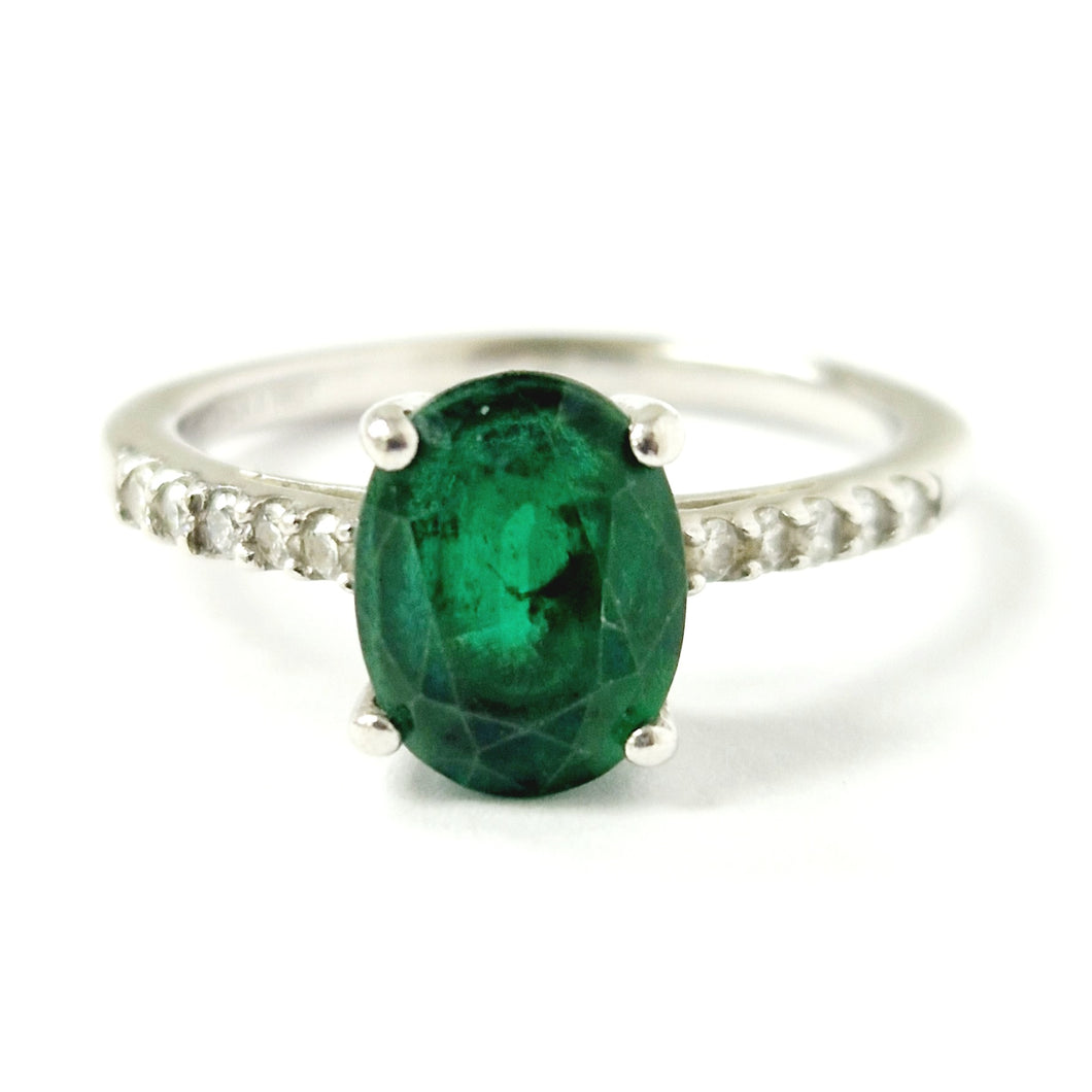 9ct White Gold Emerald And Diamond Ring