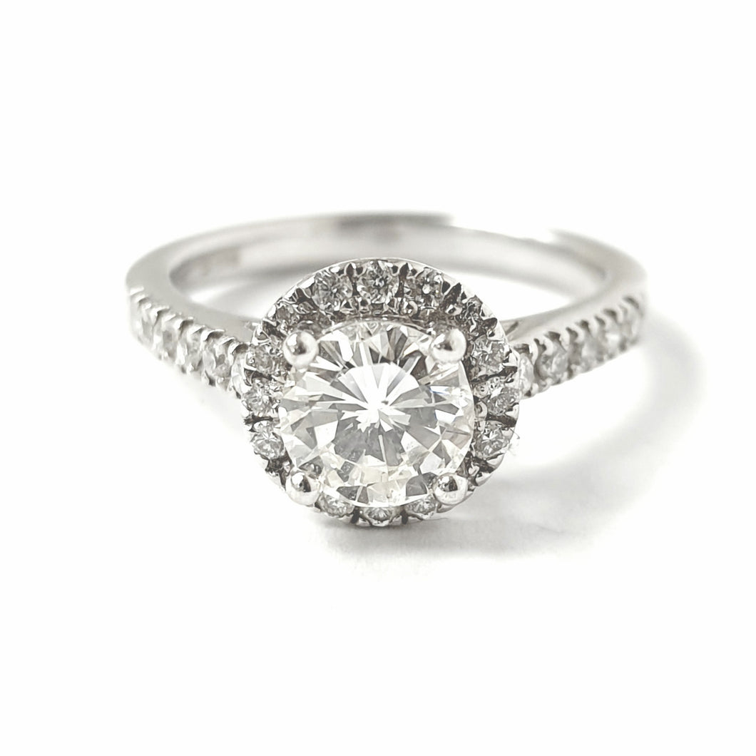 18ct White Gold Halo Solitaire Ring 0.90ct