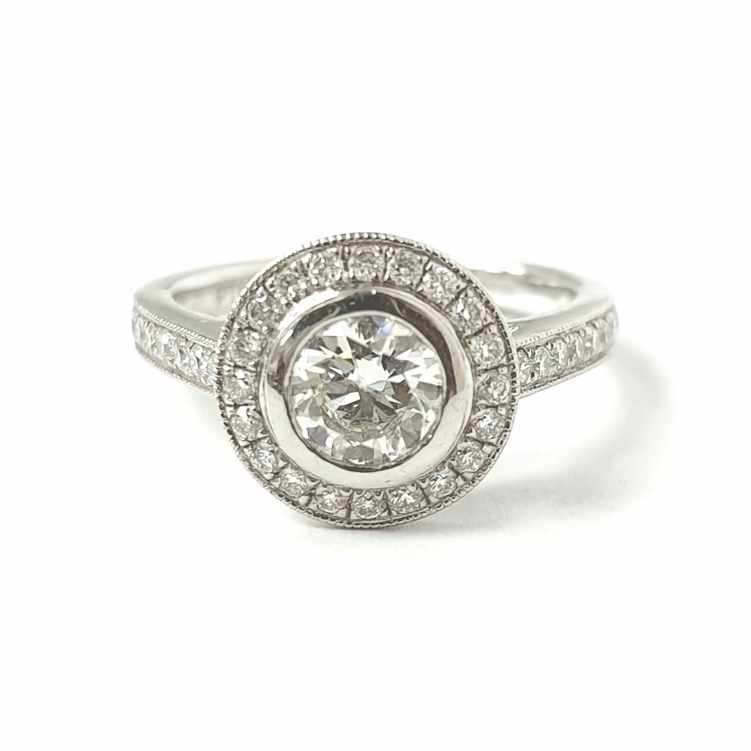 Platinum Rub Over Halo Solitaire Ring 1.09ct
