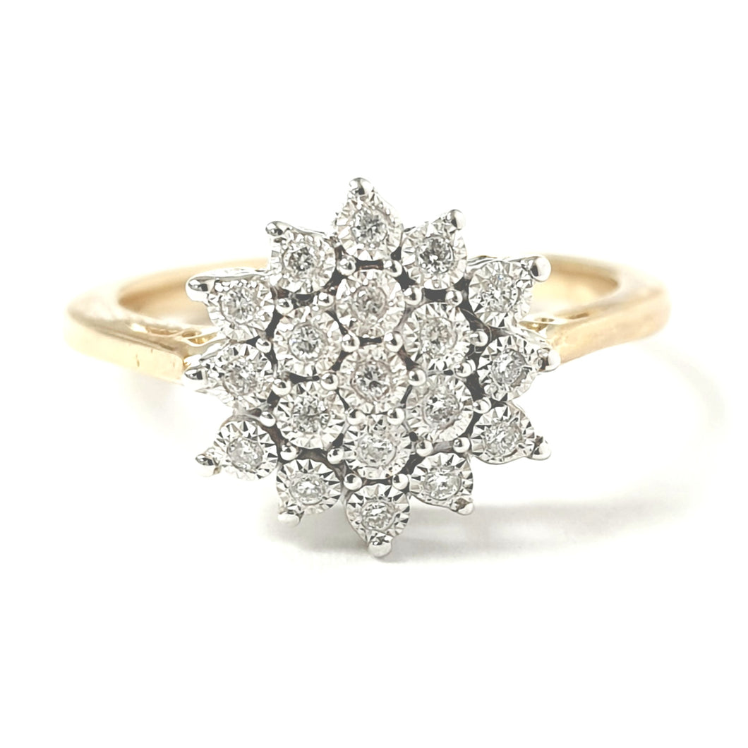 9ct Yellow Gold Flower Cluster Ring 0.10ct