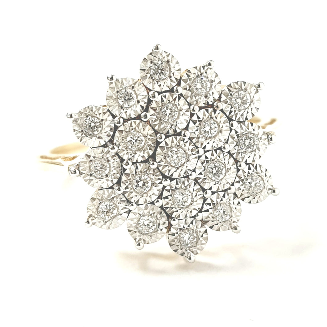 9ct Yellow Gold Flower Cluster Ring 0.20ct