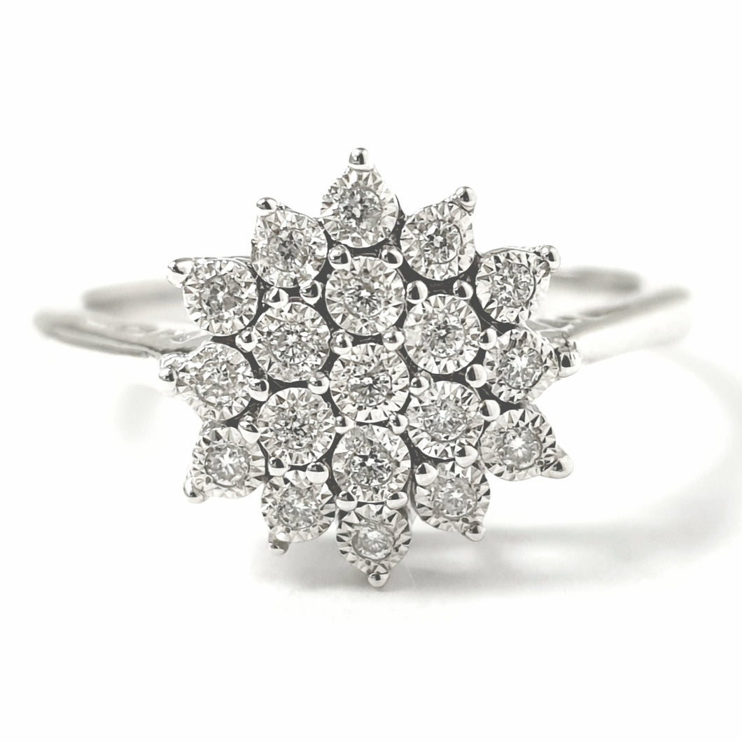 9ct White Gold Flower Cluster Ring 0.10ct