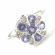 Load image into Gallery viewer, 9ct White Gold Tanzanite &amp; Diamond Flower Ring 1.06ct
