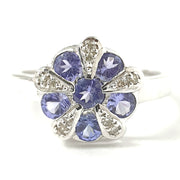 Load image into Gallery viewer, 9ct White Gold Tanzanite &amp; Diamond Flower Ring 1.06ct
