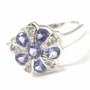 Load image into Gallery viewer, 9ct White Gold Tanzanite &amp; Diamond Flower Ring 1.06ct
