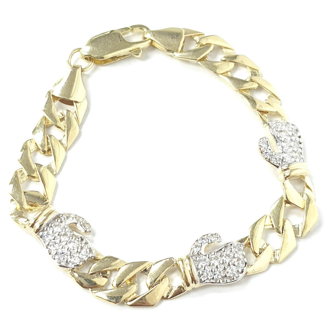 9ct Gold Zirconia Boxing Gloves Square Curb Baby Bracelet